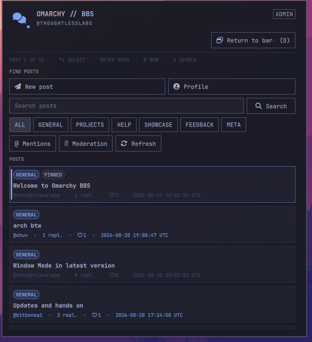 Omarchy BBS detached native window