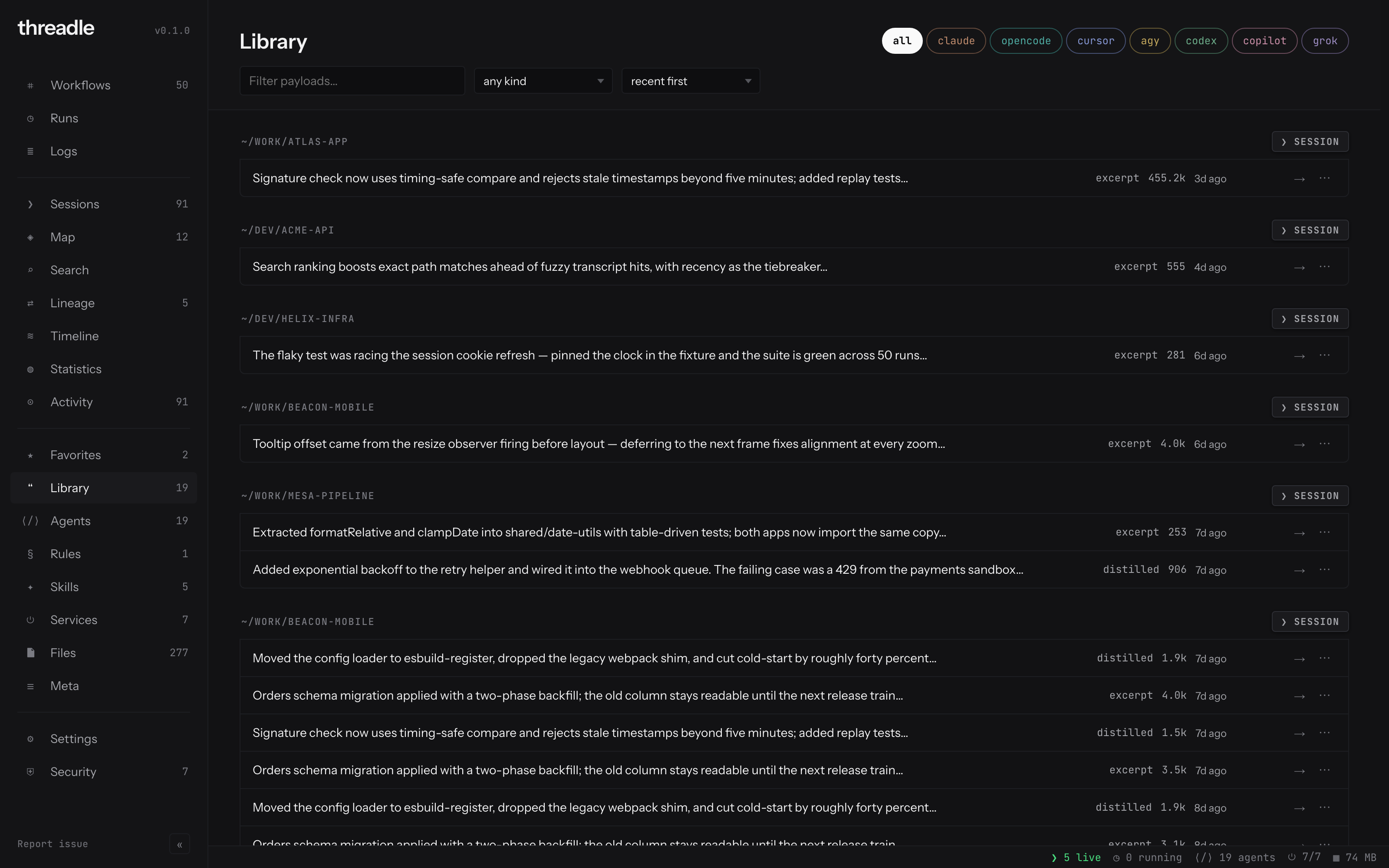 Library: saved workflows and content-addressed briefs, ready to reuse