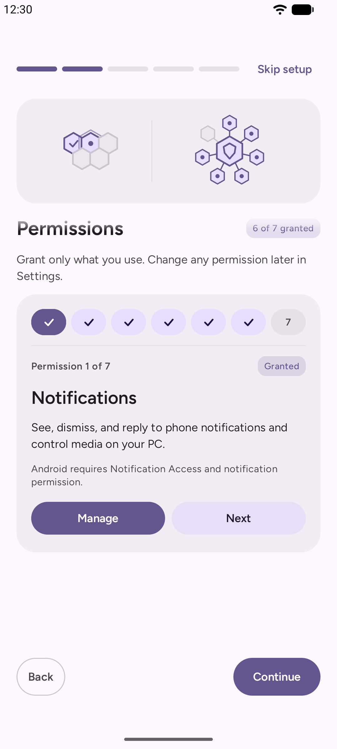 First-run setup walkthrough on Android