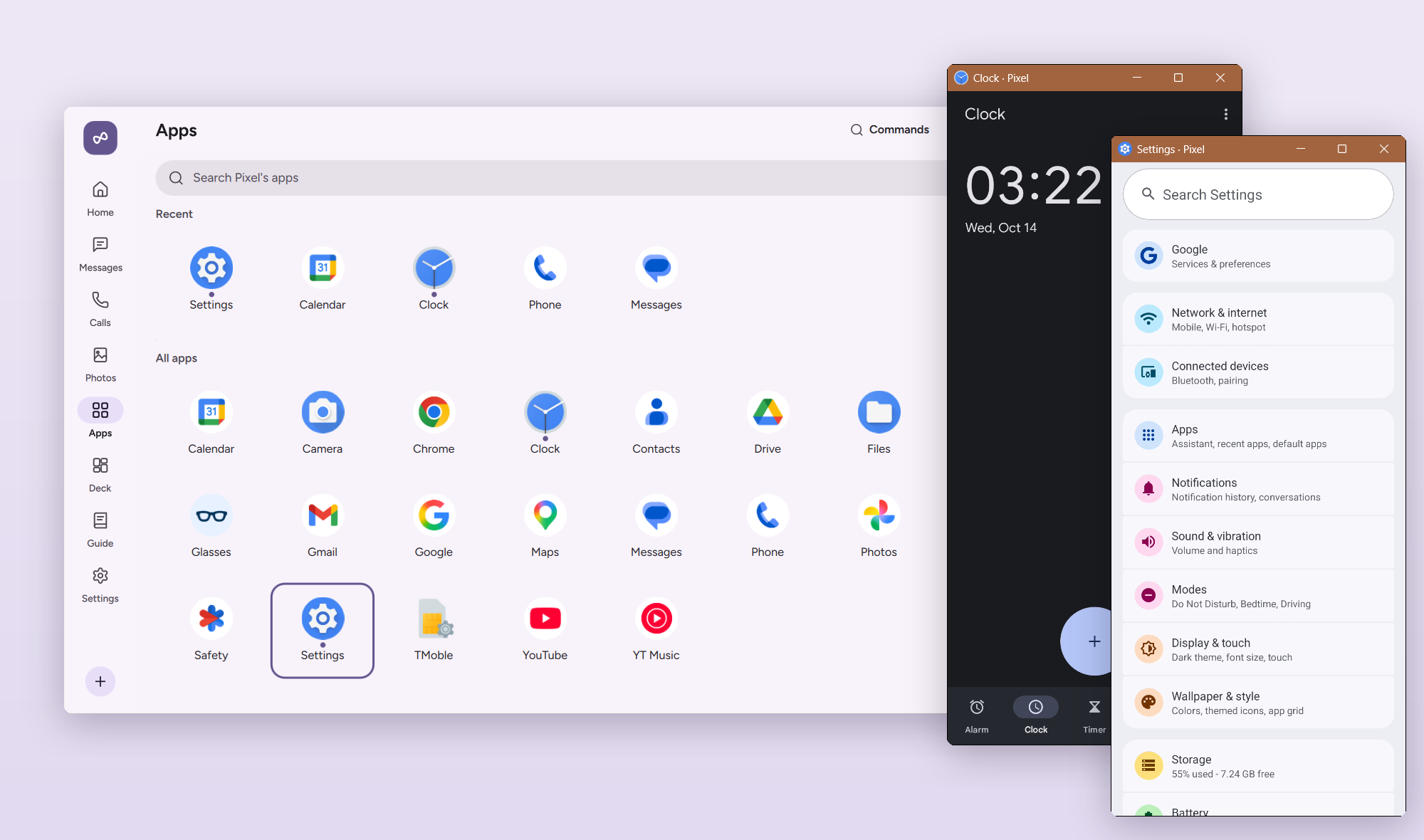 The Apps page with two phone apps open in their own windows