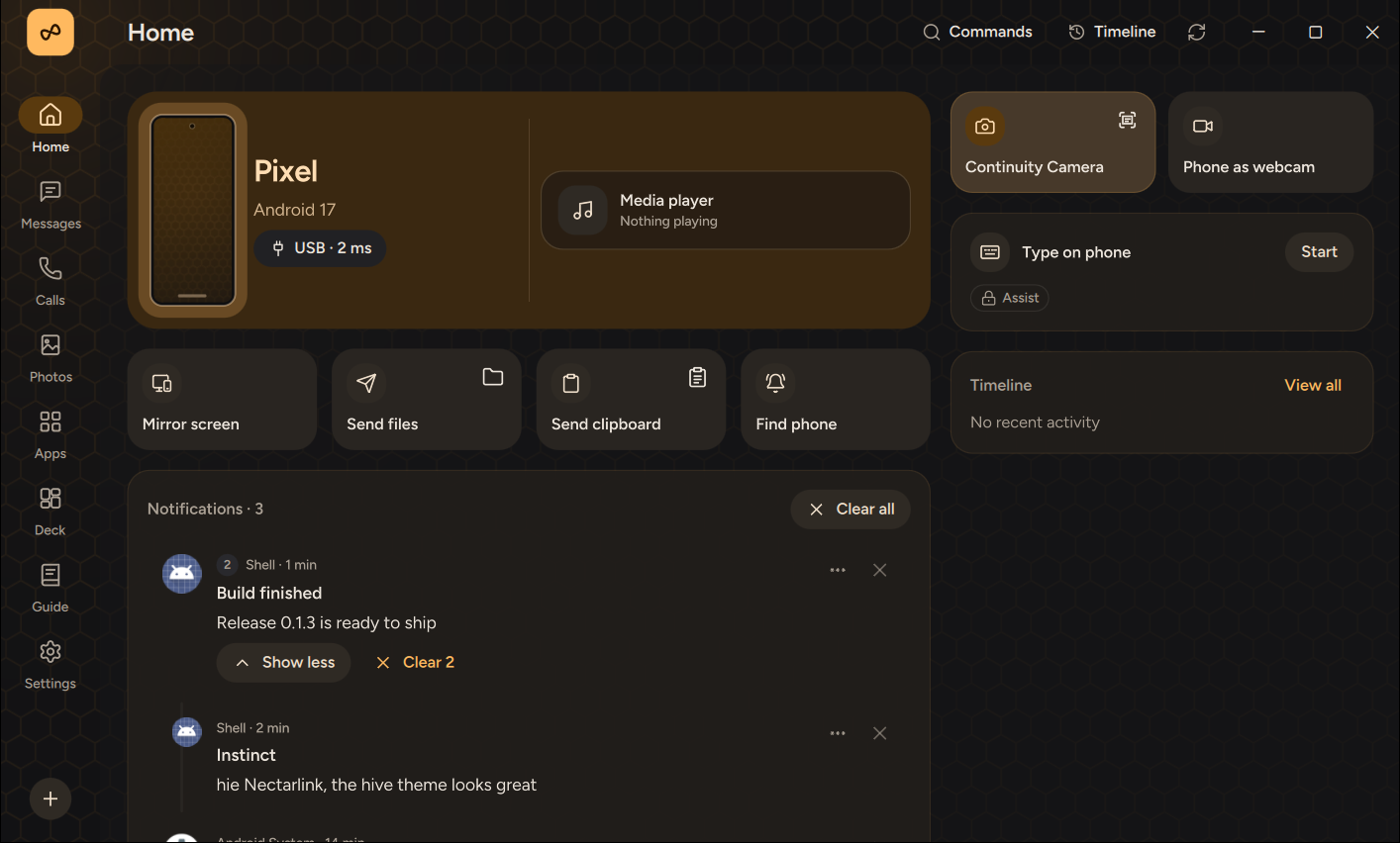 Home in the Hive theme, dark