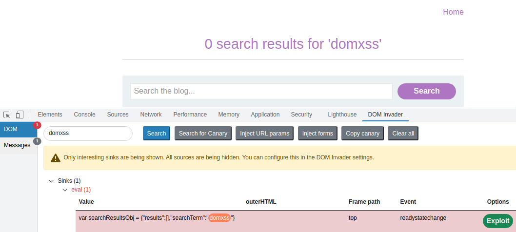 DOM Invader reflected dom-xss identify