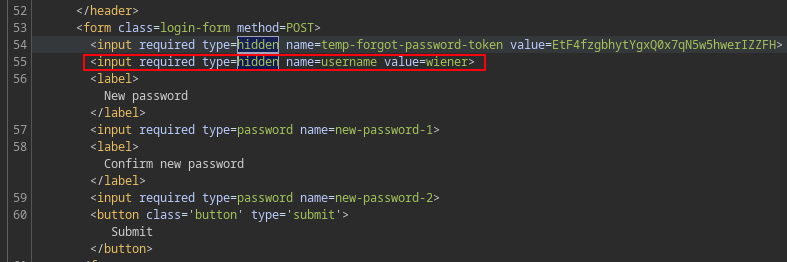 Password reset hidden username