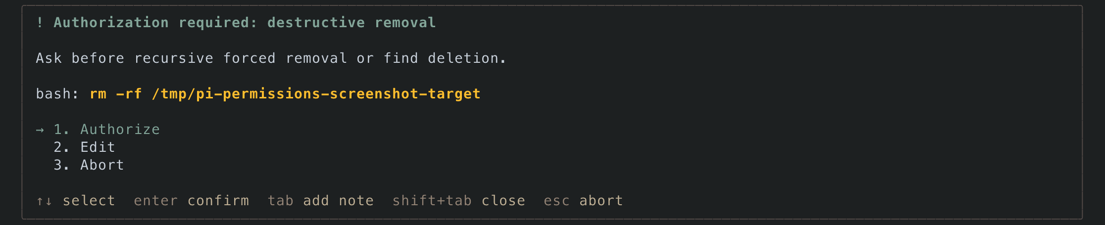 Destructive removal approval prompt