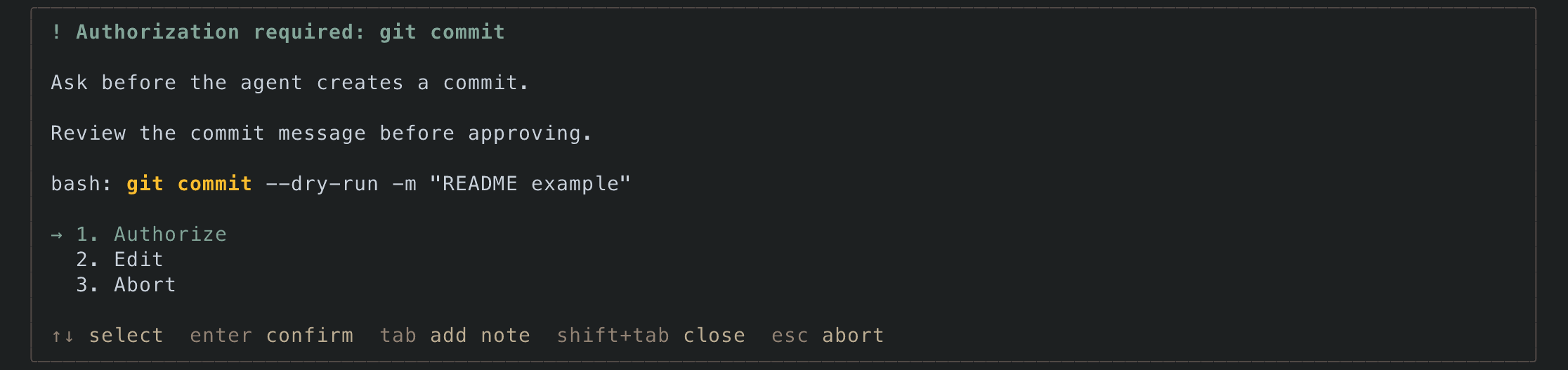 Git commit approval prompt
