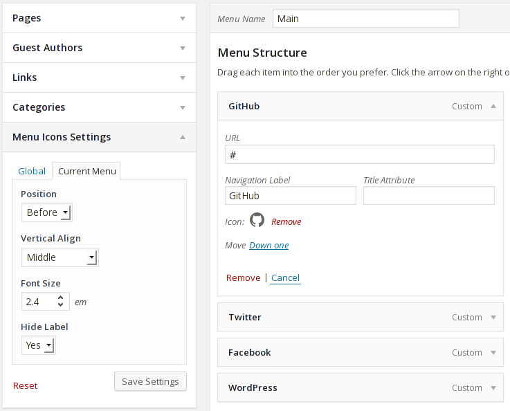 Settings Meta Box (Menu)