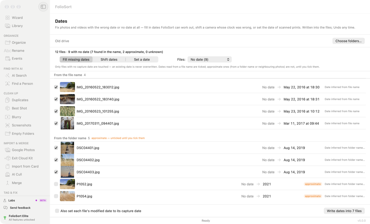 Dates filling in missing capture dates from file and folder names