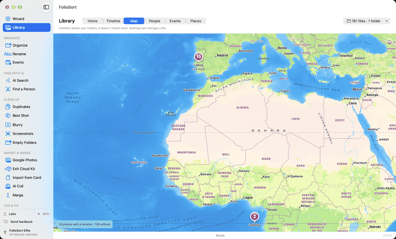 FolioSort Library map showing where every photo was taken