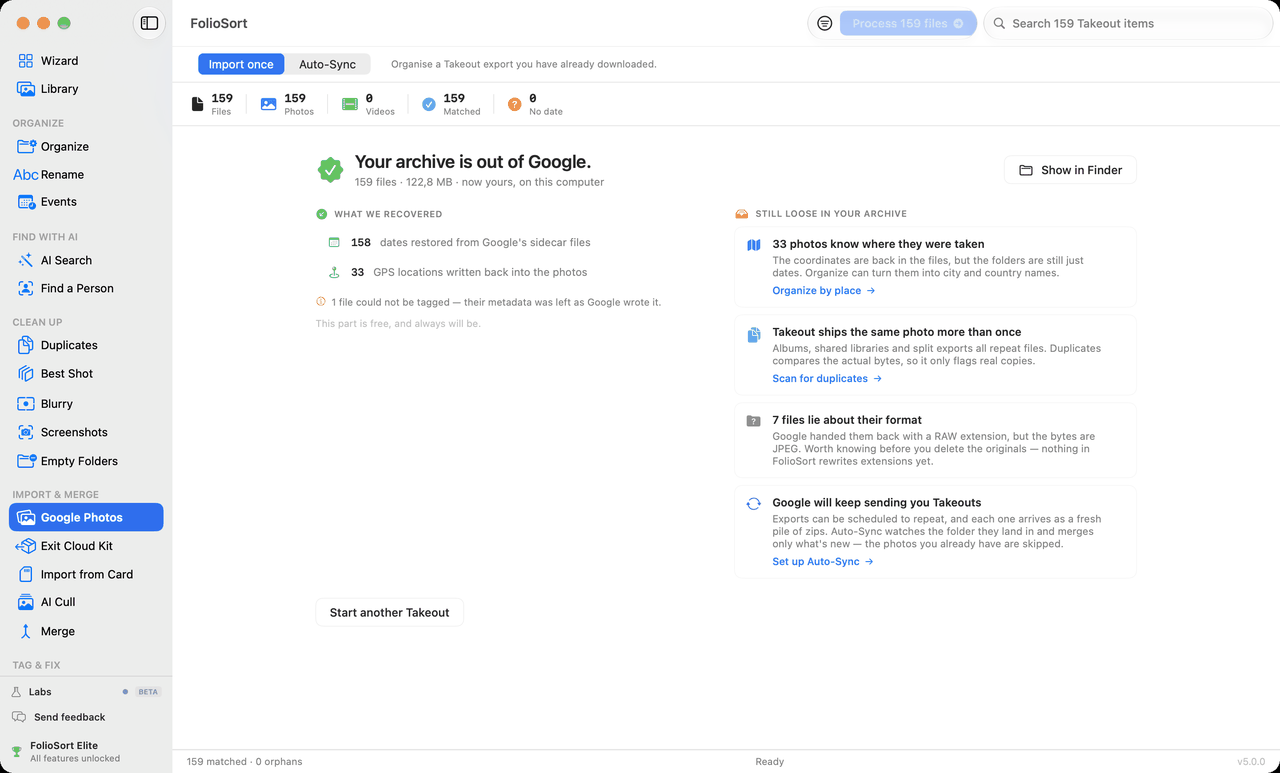Google Takeout export recovered with real capture dates and GPS written back into each file