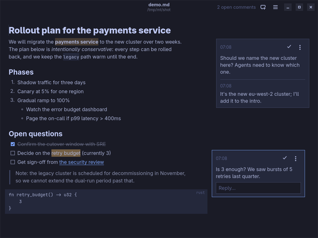 Margin with two comment threads