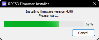 A screenshot of RPCS3's Firmware Installer in the middle of installing firmware version 4.90.