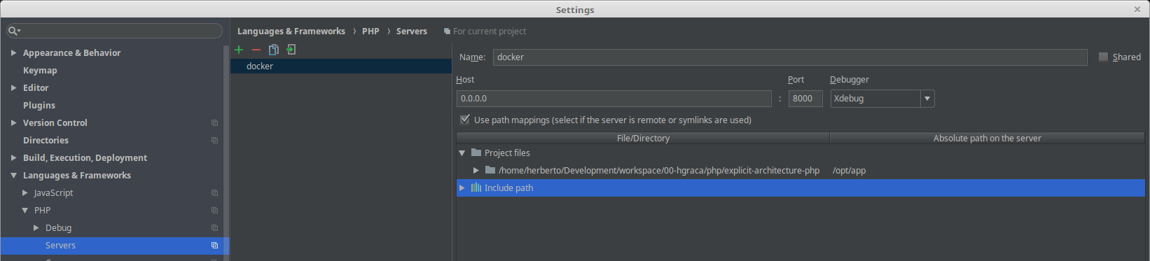 PHPStorm servers config