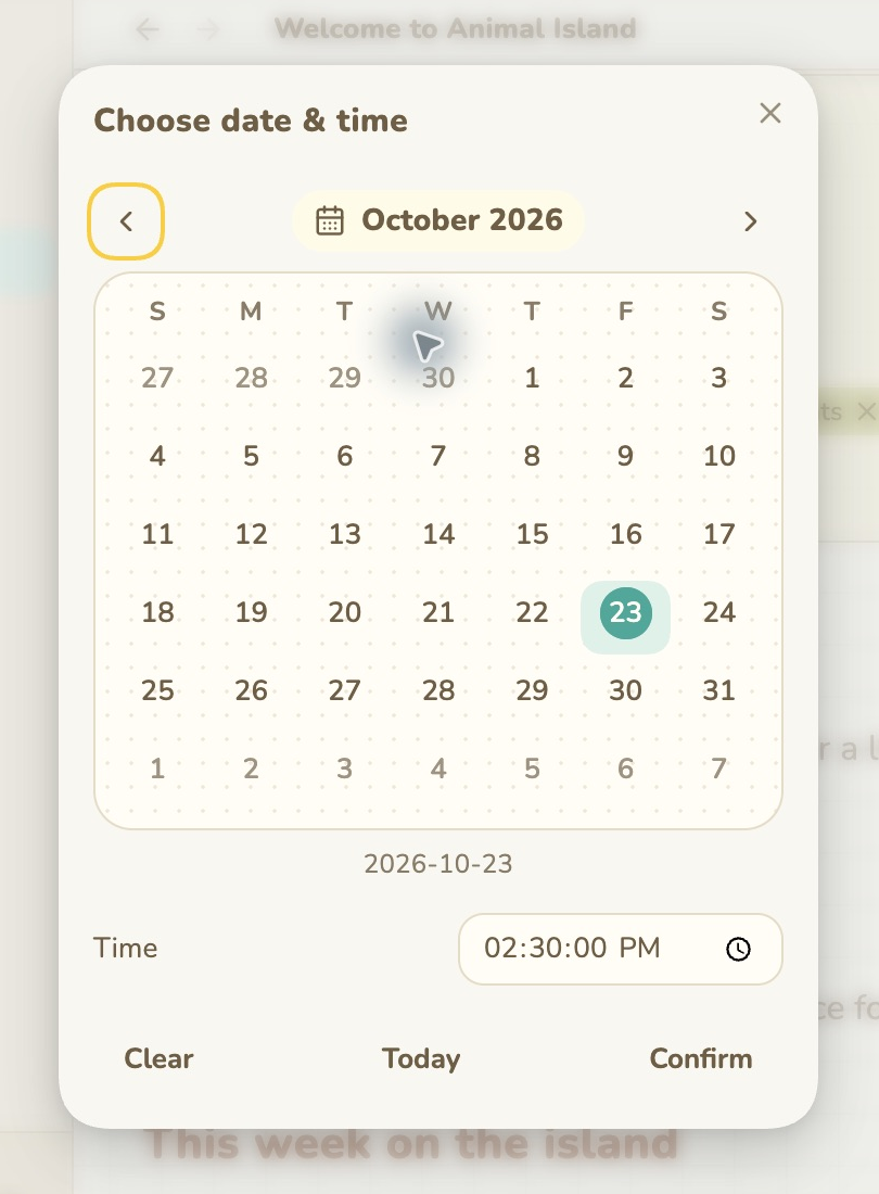 Date and time picker in Obsidian
