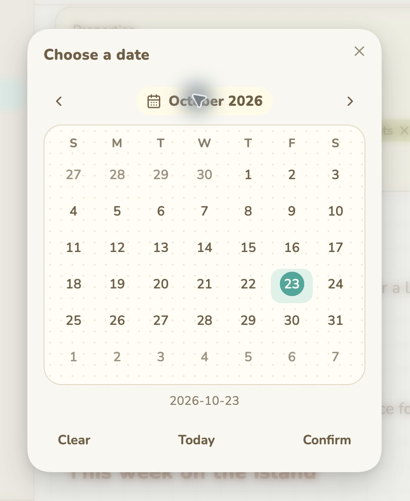 Date picker in Obsidian