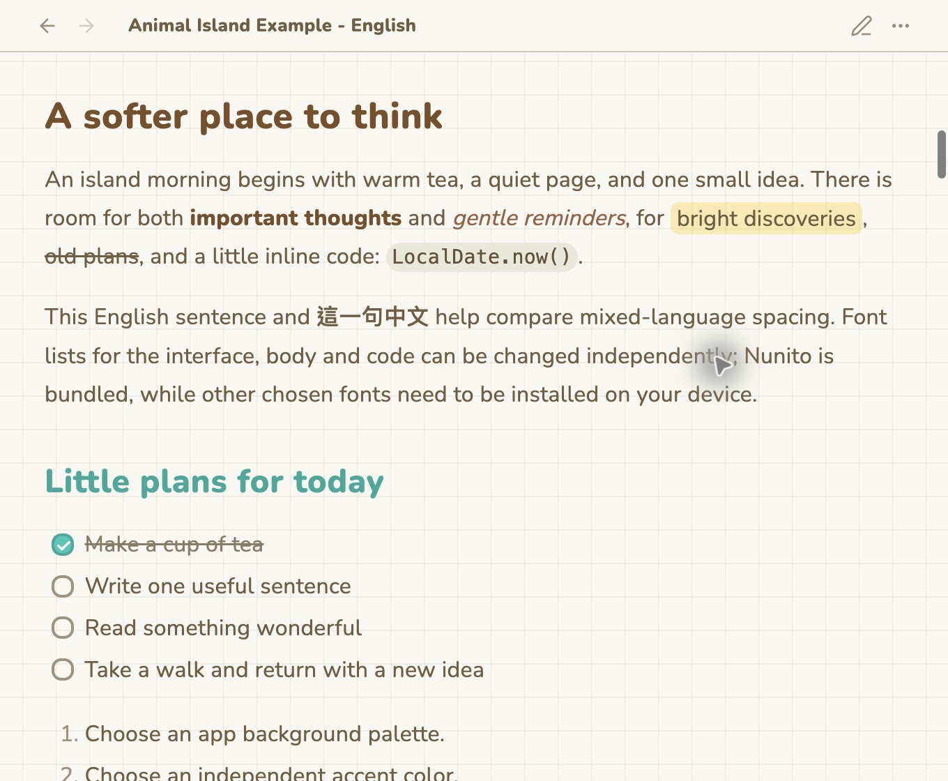 English Markdown text and tasks