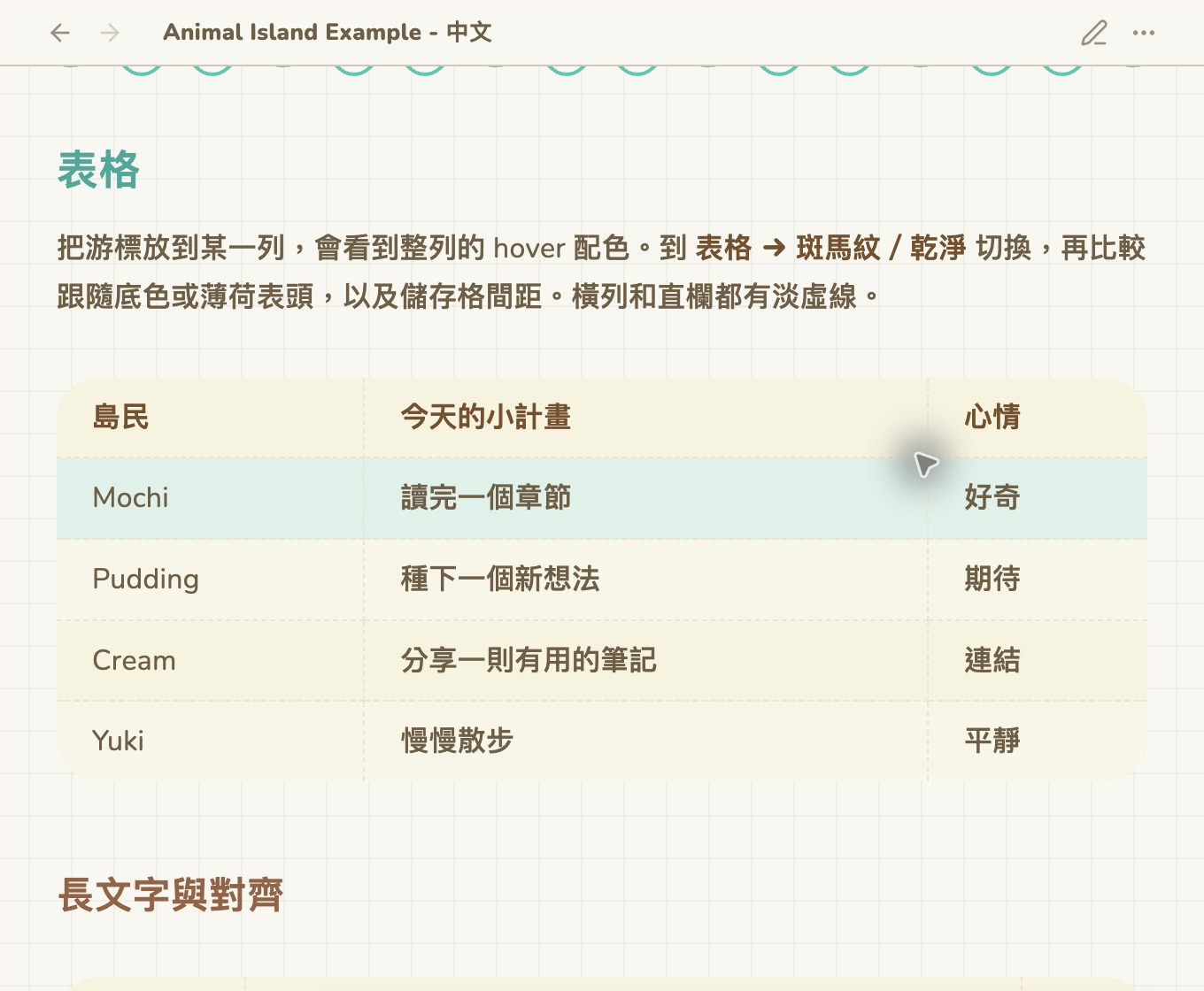 中文 Markdown 表格