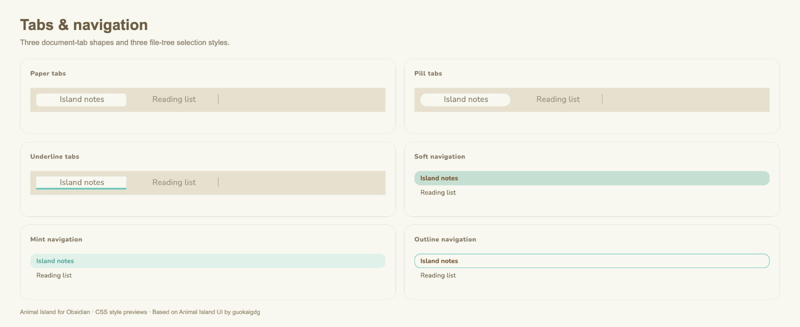 Document tabs & file navigation — Animal Island Cozy for Obsidian