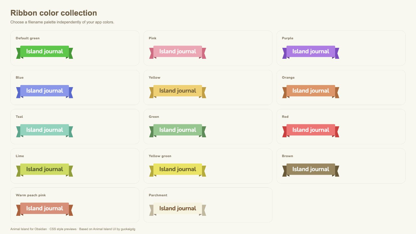 All filename colors — Animal Island Cozy for Obsidian