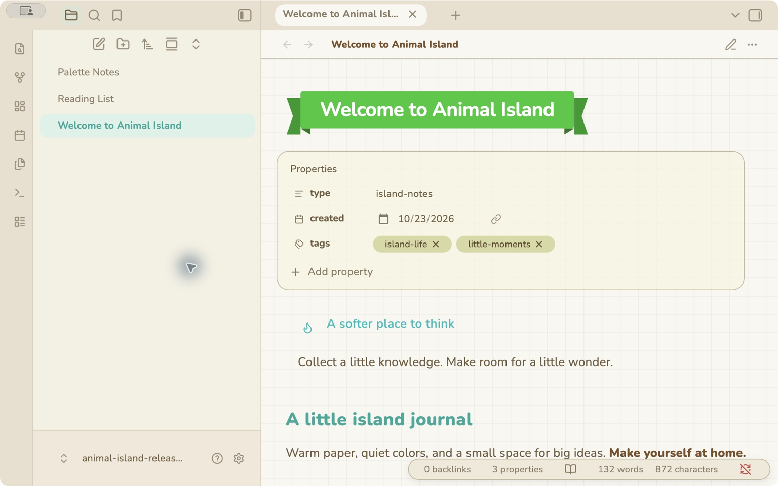Animal Island Cozy light appearance