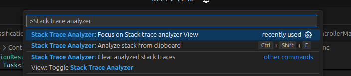 The extension's commands in the VS Code Command Palette