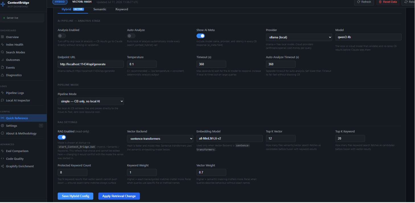 ContextBridge dashboard settings