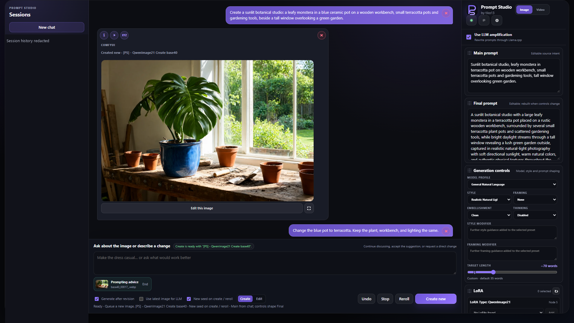 Source intent in Main alongside the rendered Final prompt
