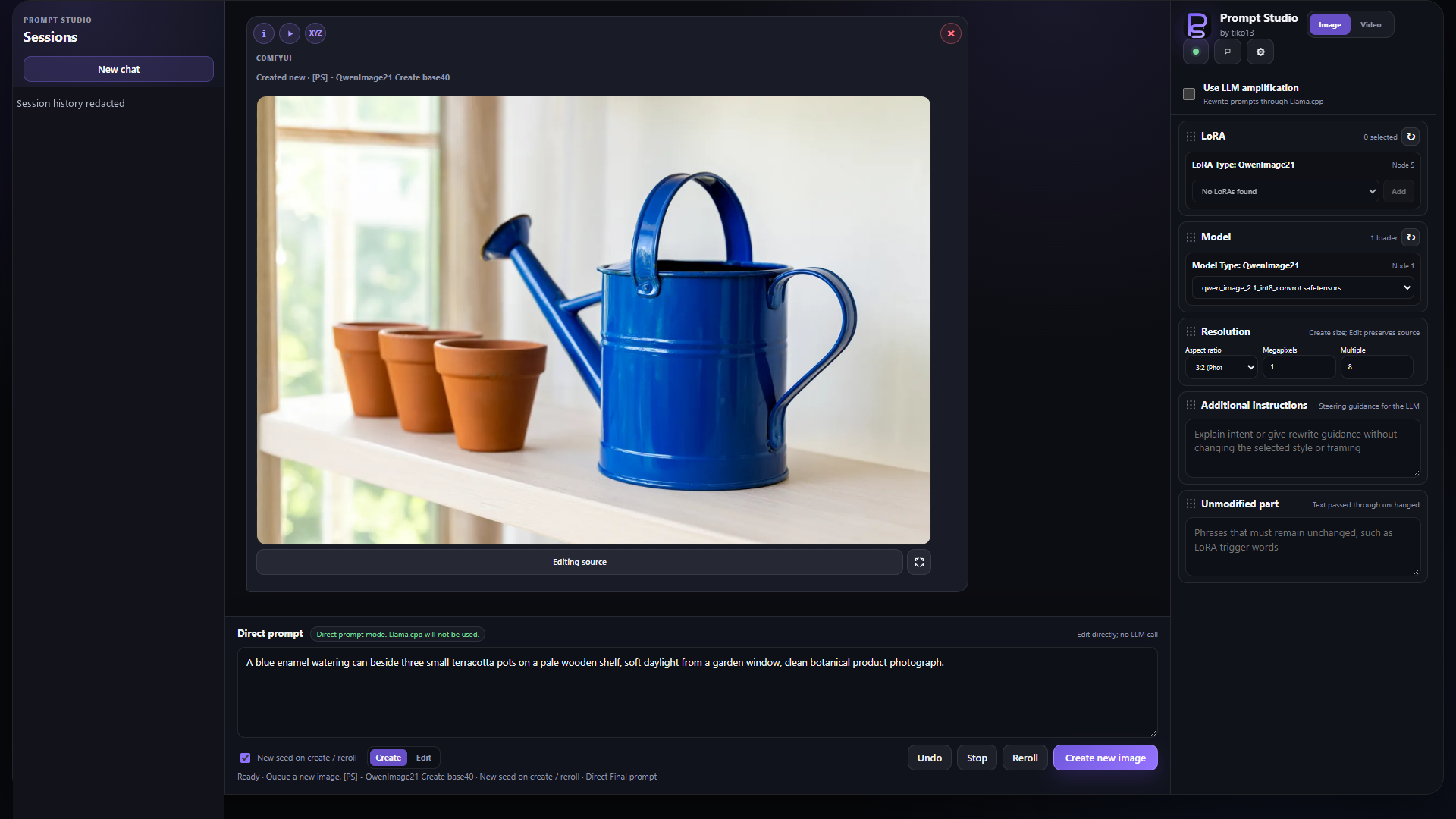 A blue watering can generated directly from the entered prompt