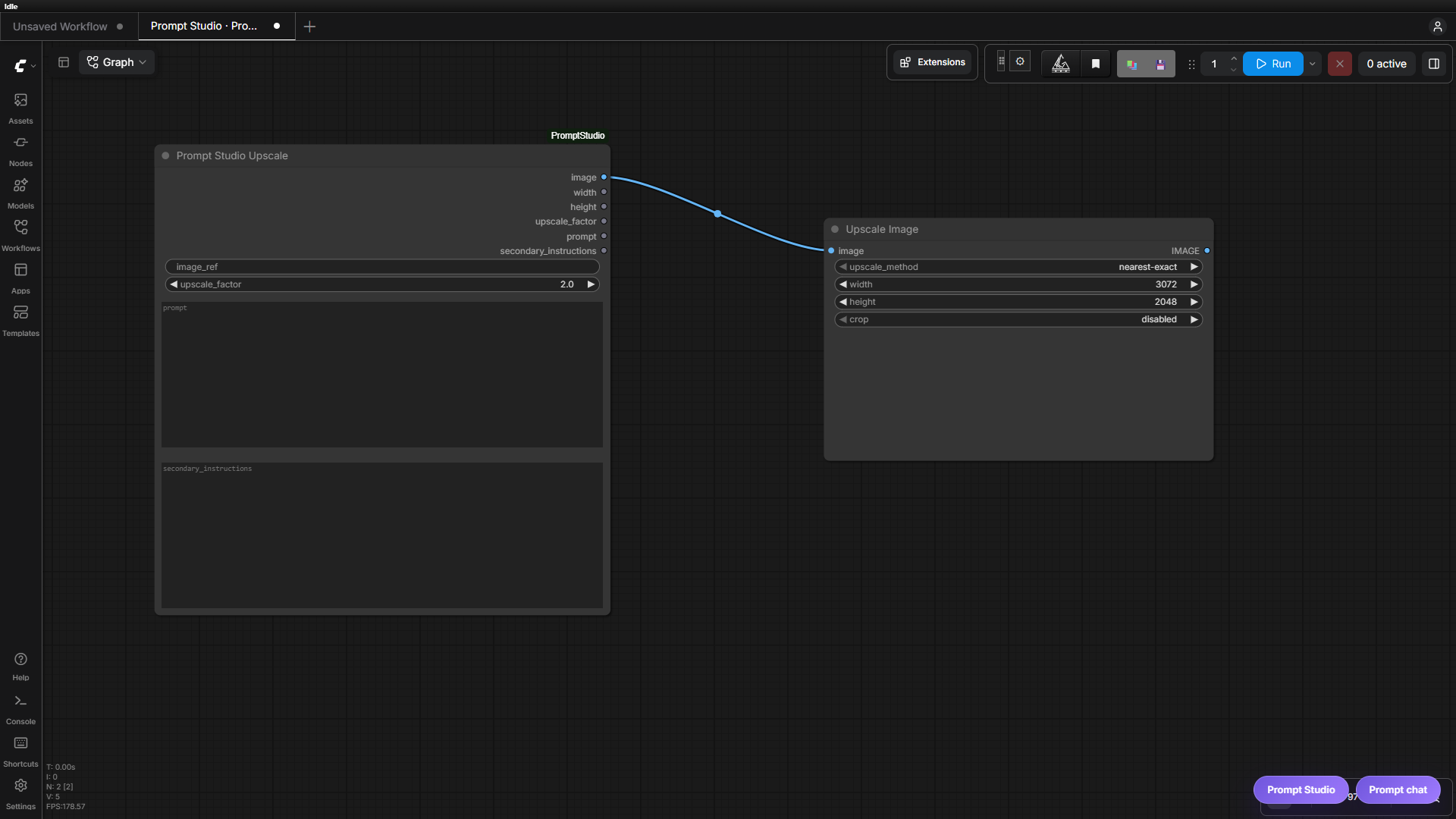 Prompt Studio Upscale connected to a downstream image-scaling node