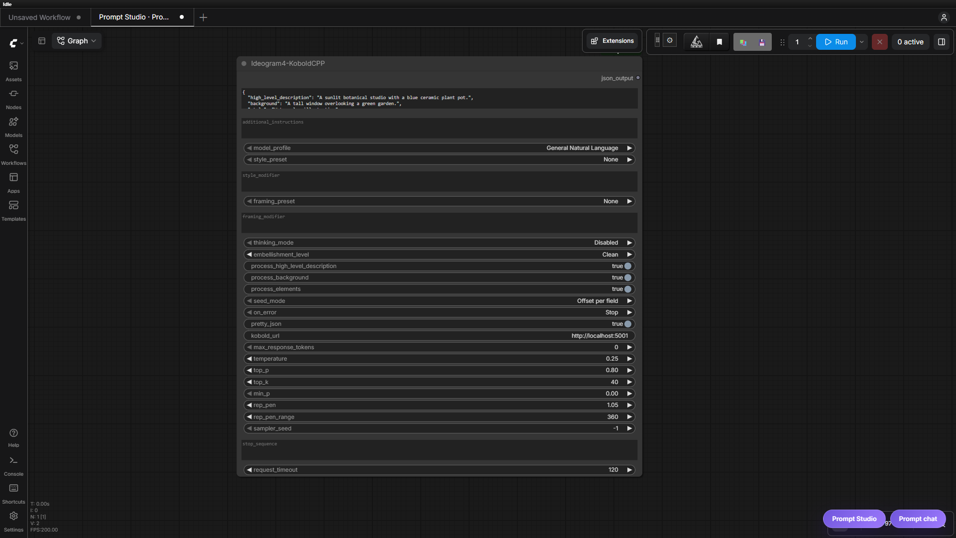 Ideogram4-KoboldCPP configured with a botanical JSON prompt