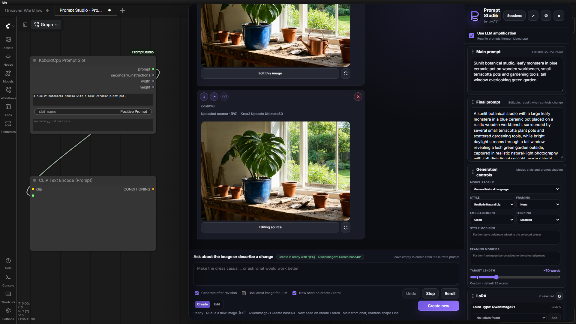 Prompt Chat beside real Prompt Slot and text-encoding nodes