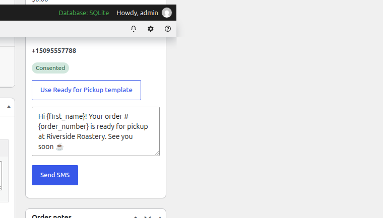 Send SMS from the order