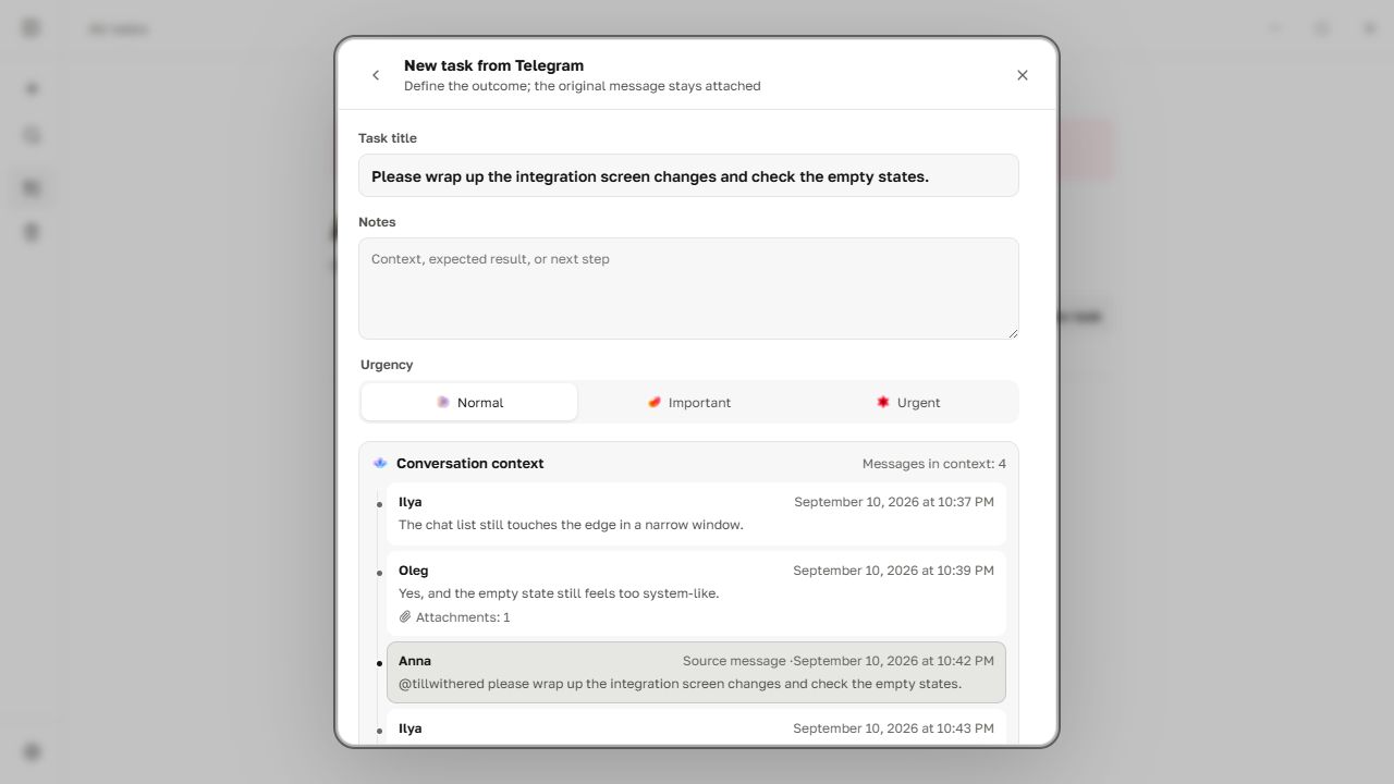 Create a task from Telegram context