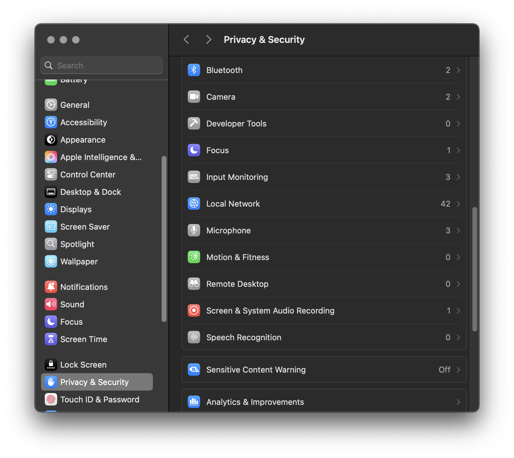 System Settings showing Privacy & Security with Input Monitoring available