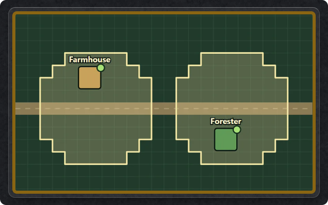 A plan of a farmhouse and a forester with a pinned working-area outline
