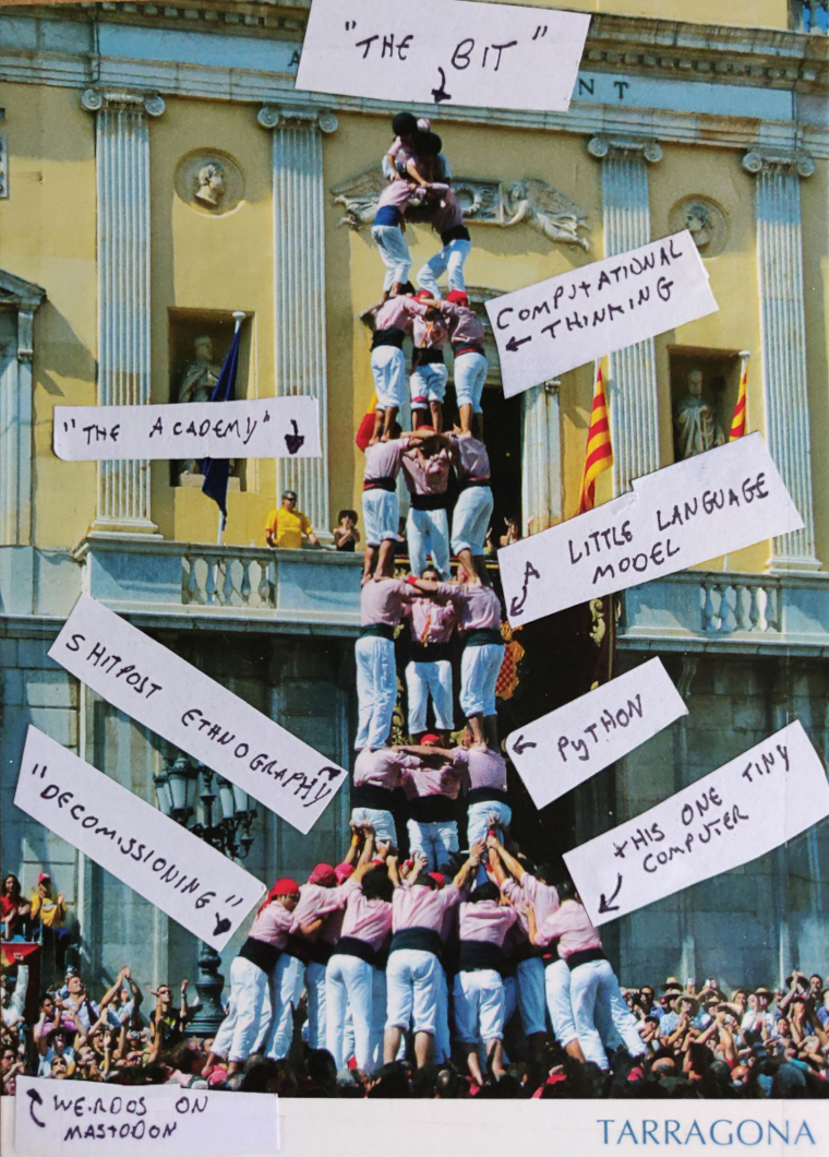 Annotated postcard of Castellers from the Roman port city of Tarragona