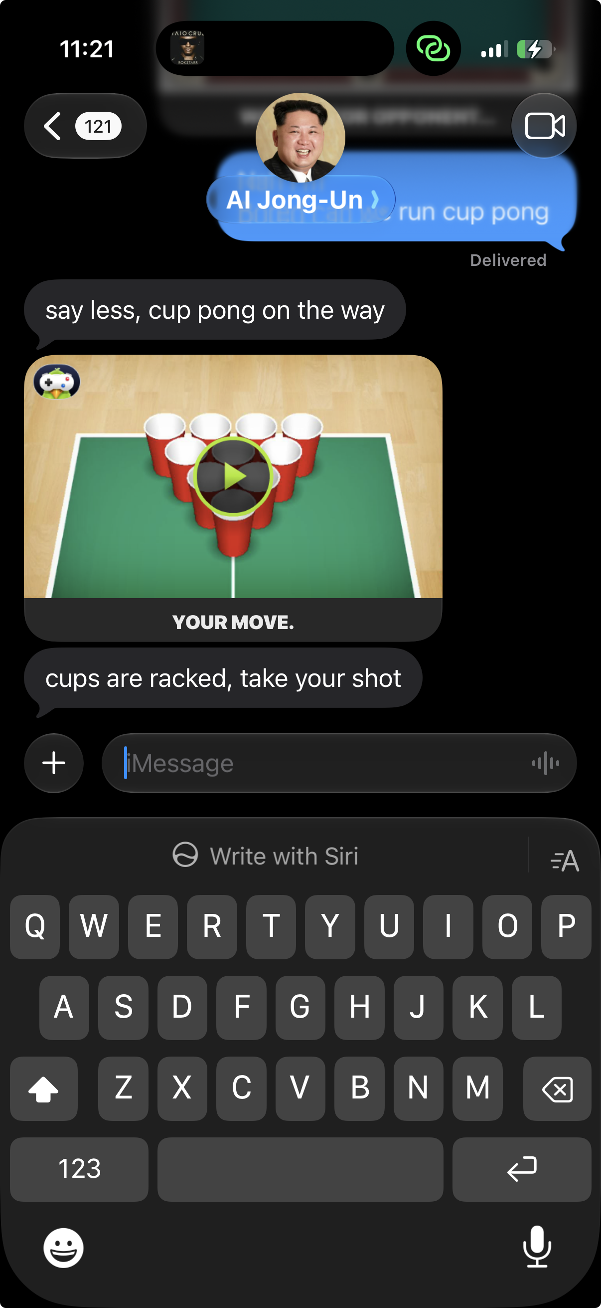 Cup Pong rendering natively in iMessage