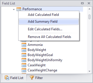 Field list menu