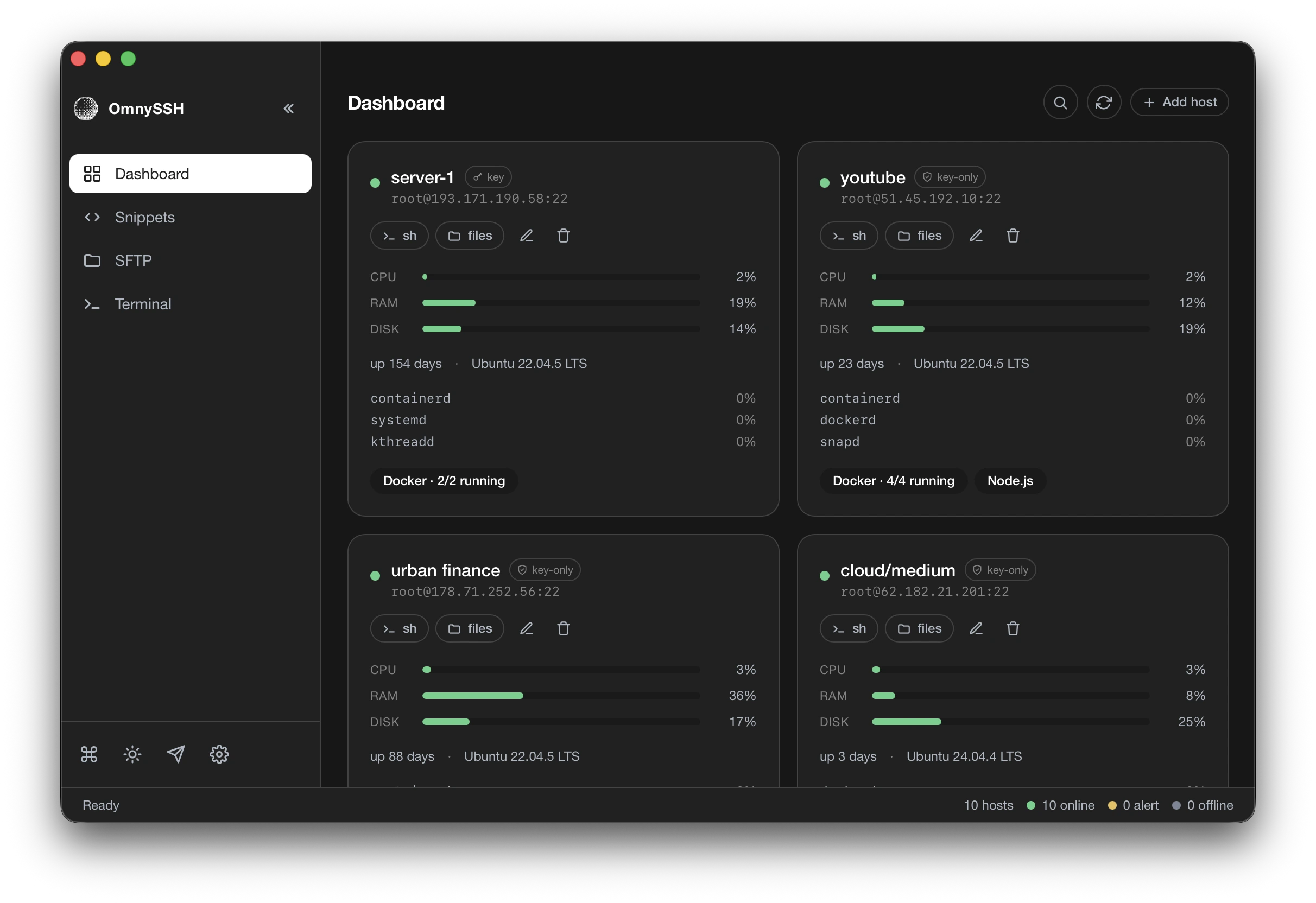 OmnySSH GUI dashboard