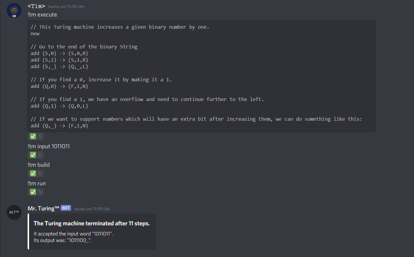 A turing machine that increases a given number by one