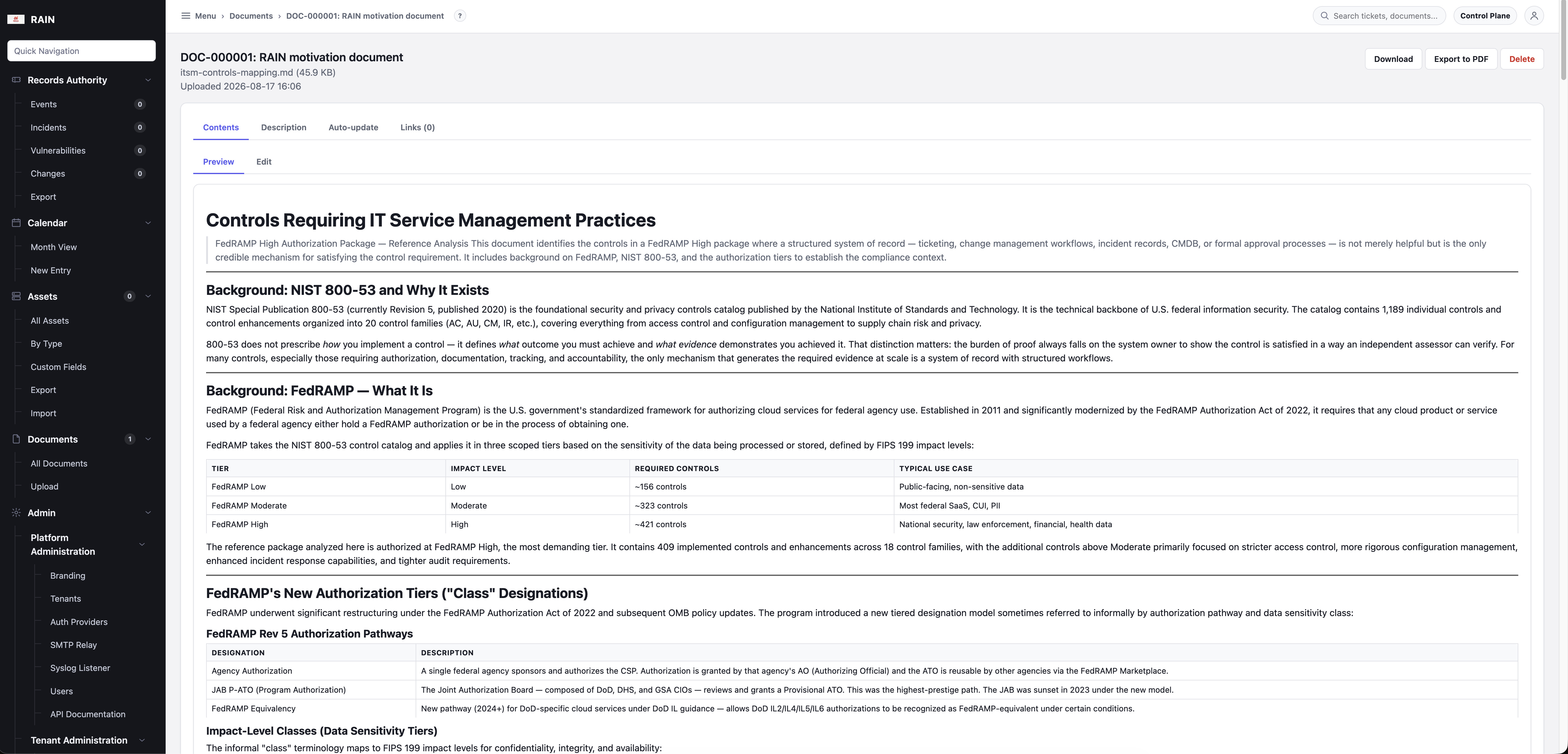 RAIN Platform User Interface Screenshot