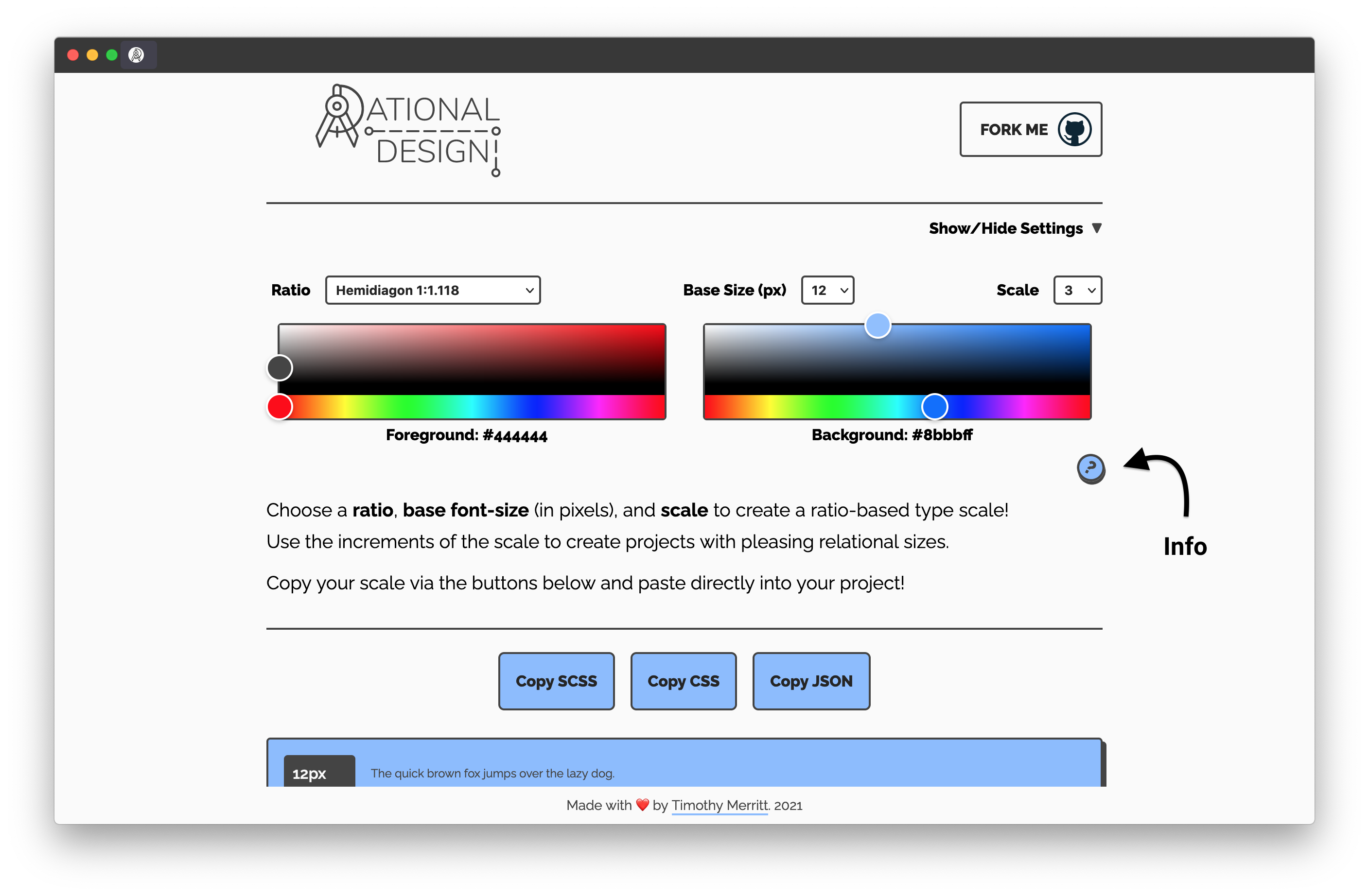 Rational Design - Info button display