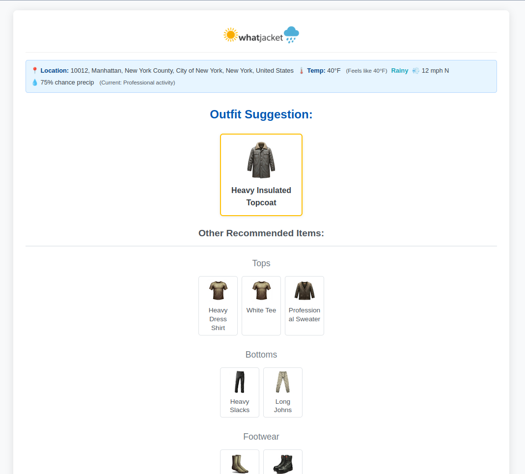 Screenshot of WhatJacket app