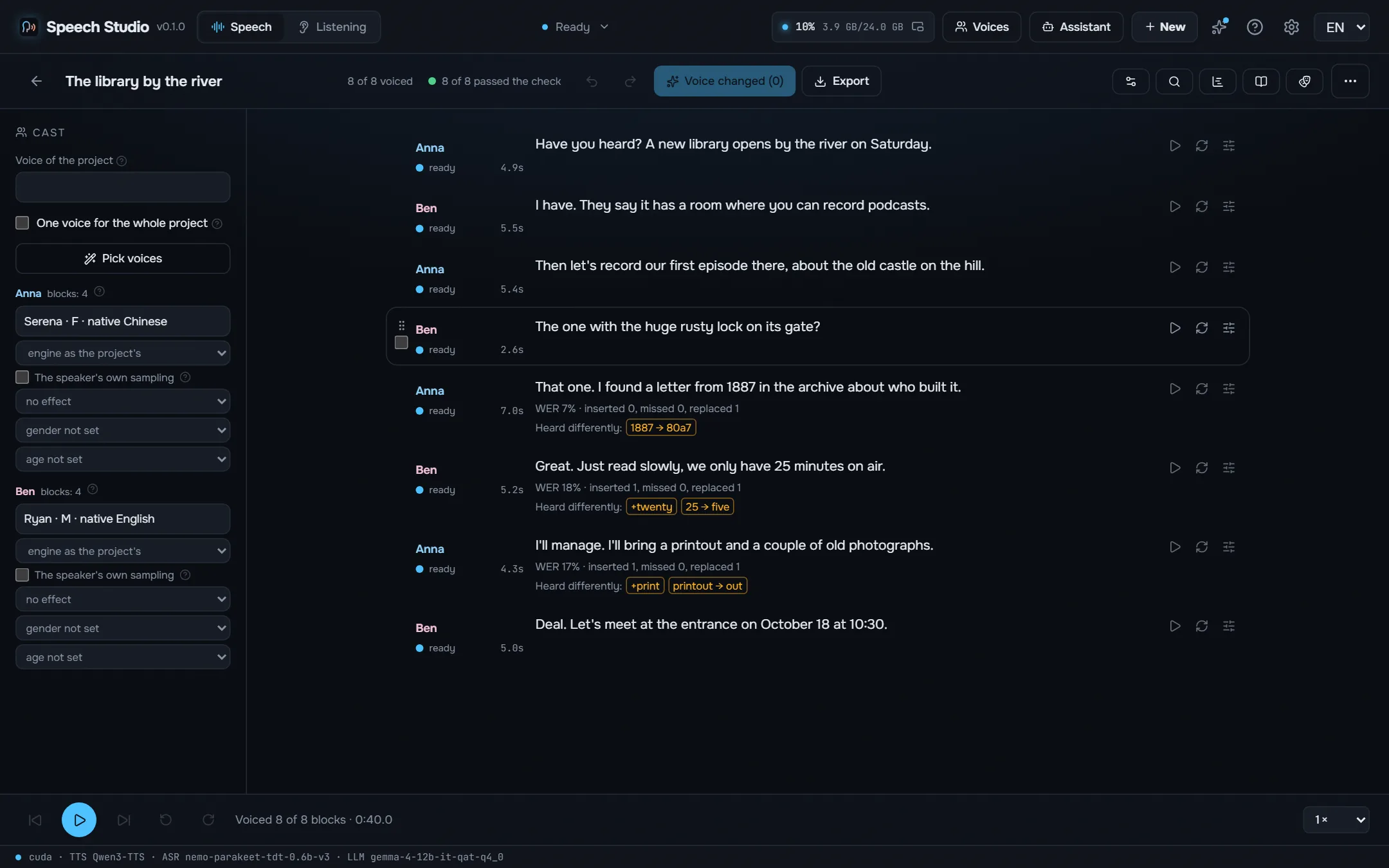 Speech Studio — a voiced dialog with a voice per character