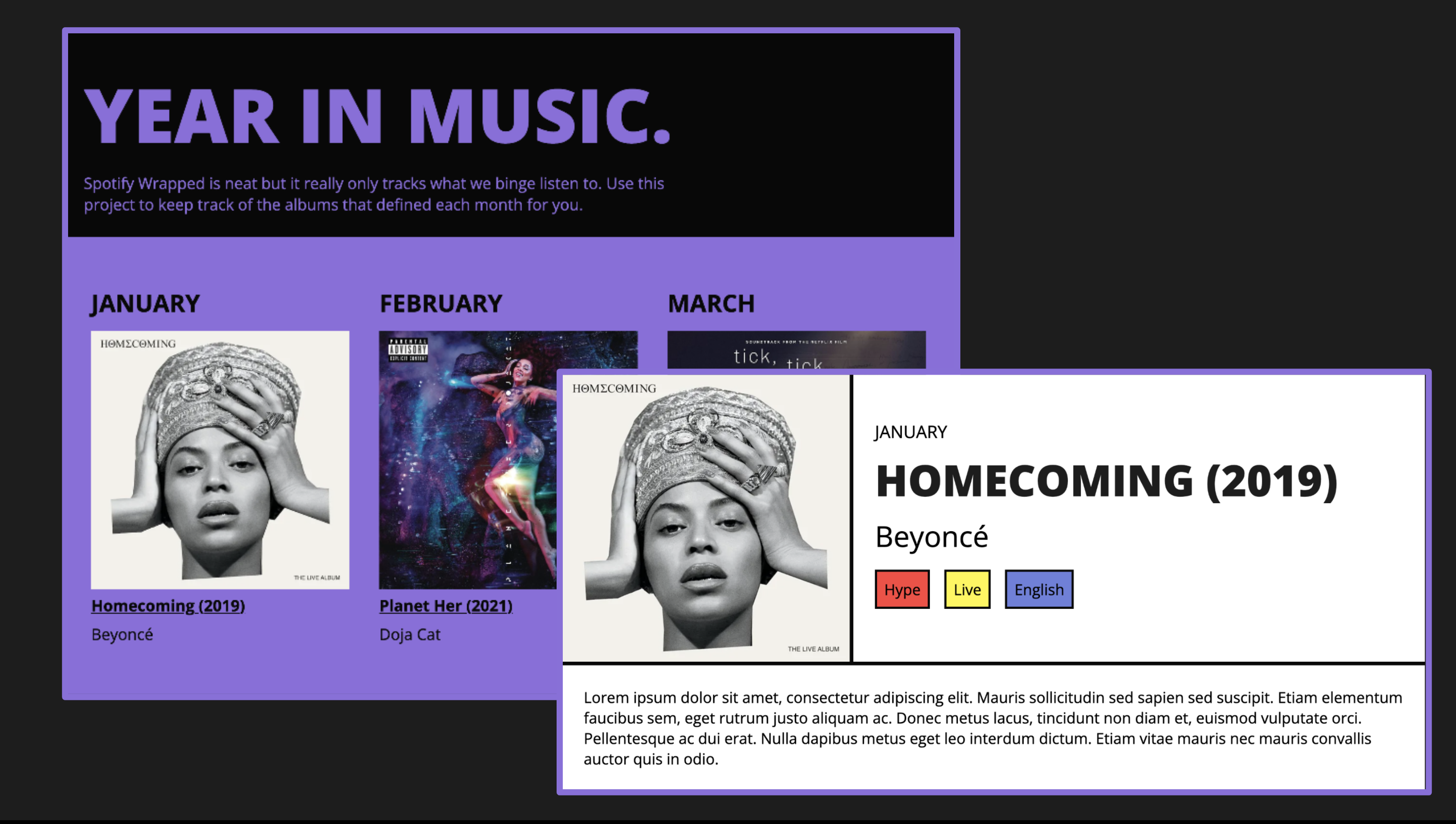 Screenshot of Year In Music example project