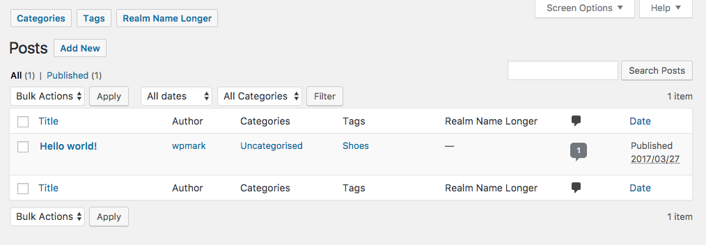 Taxonomies listed on the post type listing screens