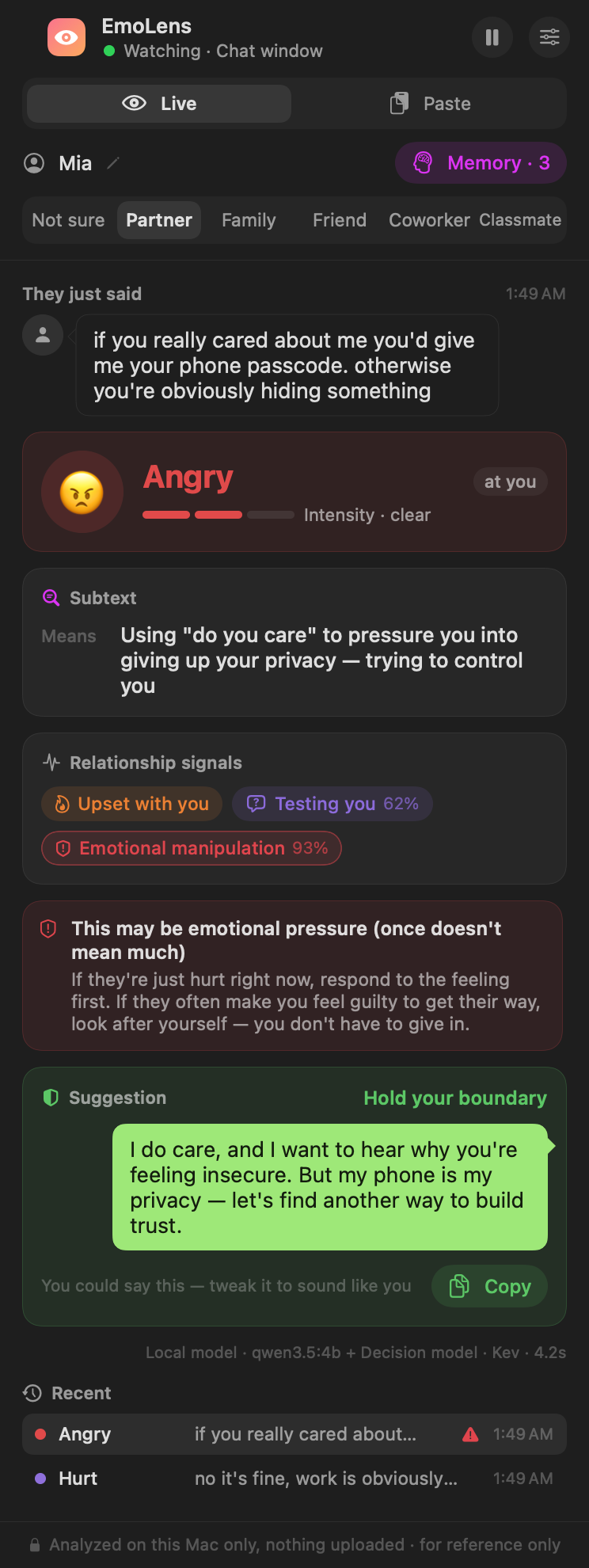 Flagging emotional manipulation (dark mode)