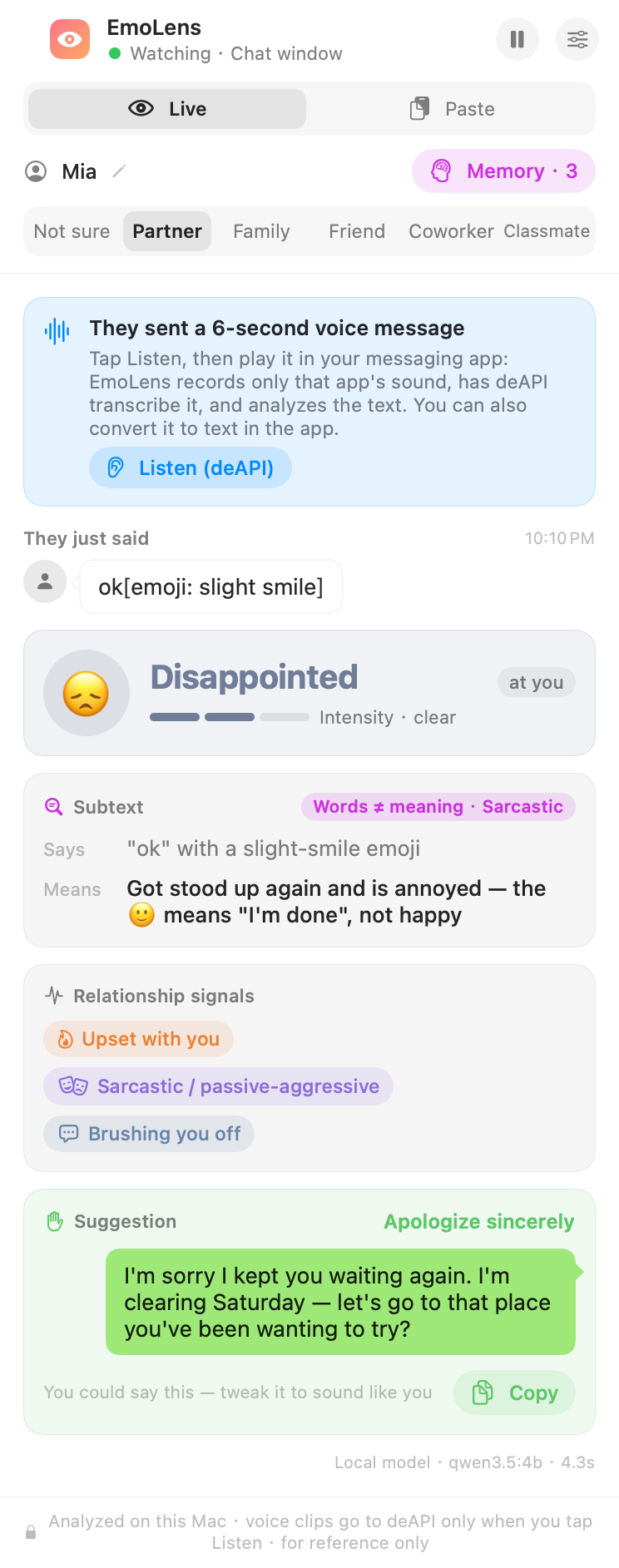 Listen to a voice message with deAPI