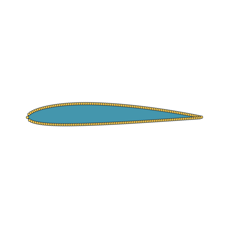 Filled NACA four-digit airfoil with visible edges and vertices
