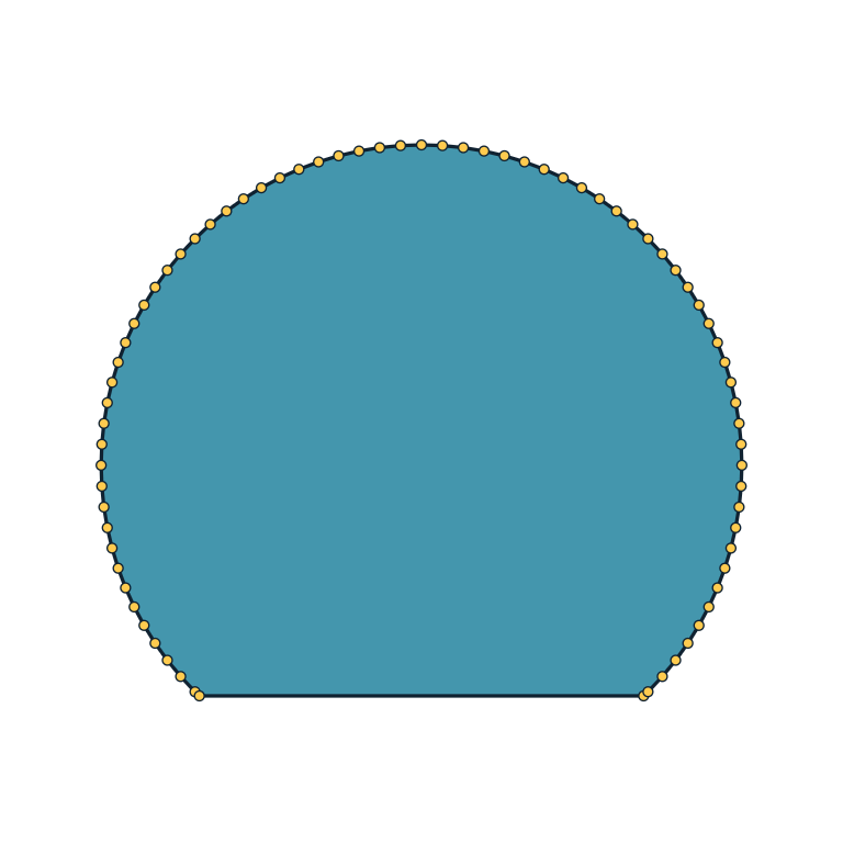 Circle with one flat and visible exact curve edges
